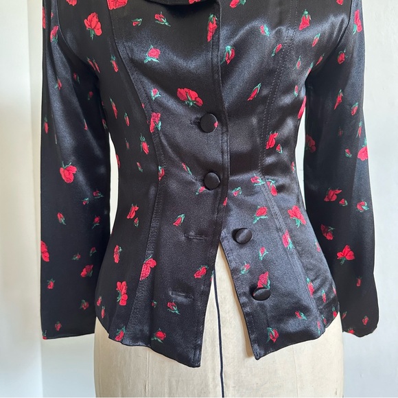 ⚡️FLASH SALE⚡️90s Vintage Betsey Johnson Floral Satin Blazer Jacket✨Small✨Roses - Picture 5 of 13
